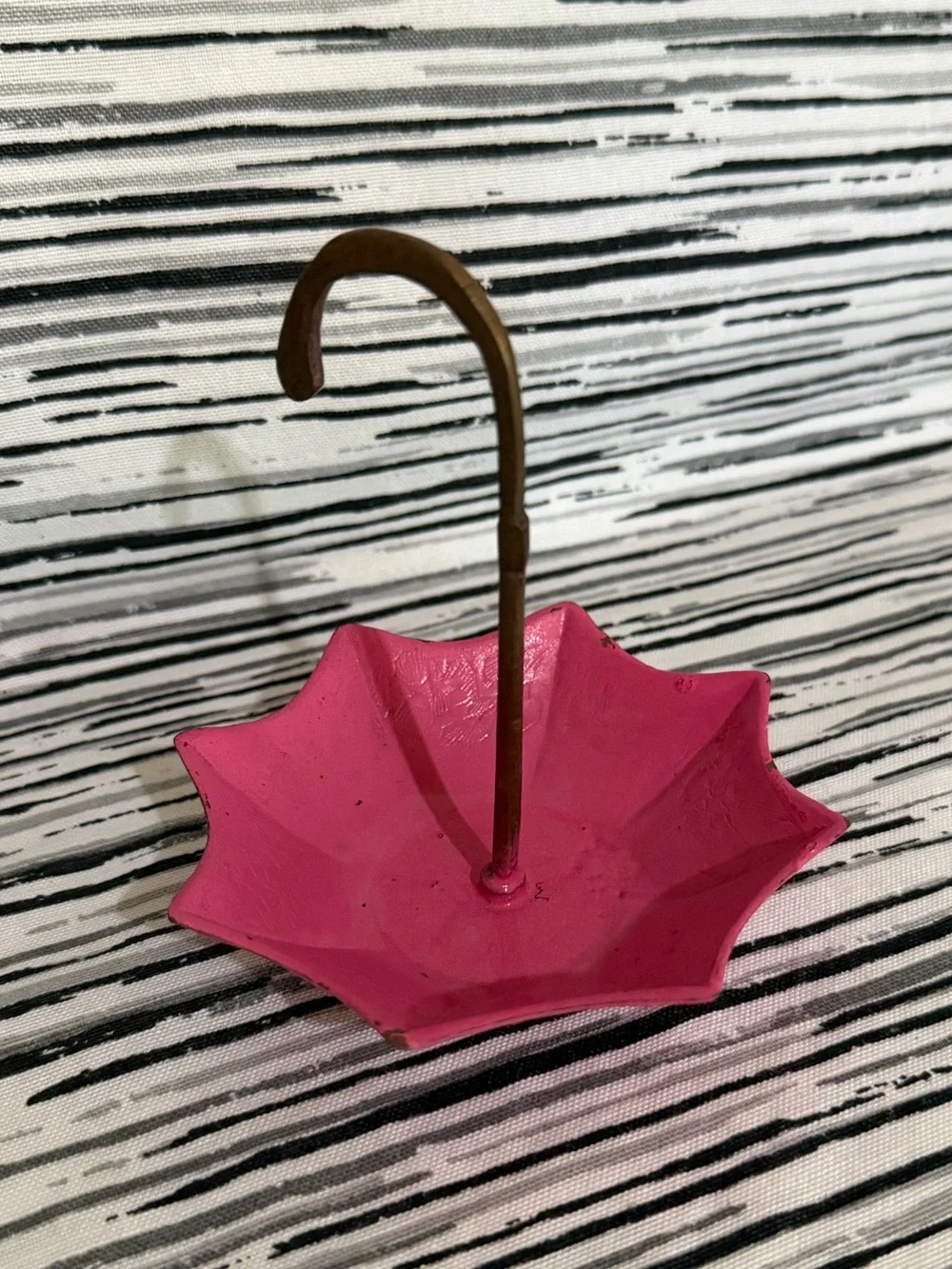 Vintage Brass & Pink Umbrella Trinket Dish